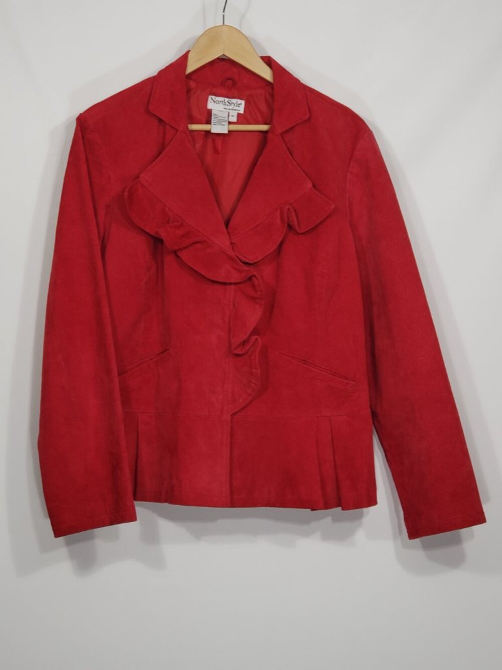 Vintage North Style Red Suede Leather Jacket Women's XL 80s 90s